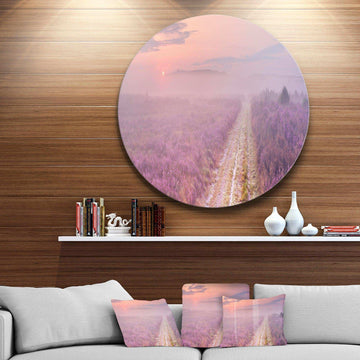 Path through Blooming Heather - Landscape Round Metal Wall Art